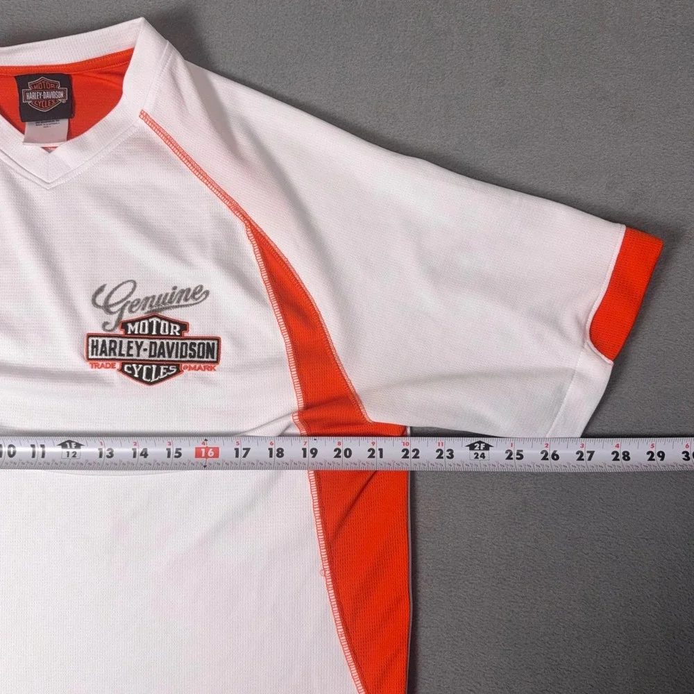 Harley Davidson Performance V Neck T Shirt White Orange Dealer Texoma TX L - Picture 6 of 7